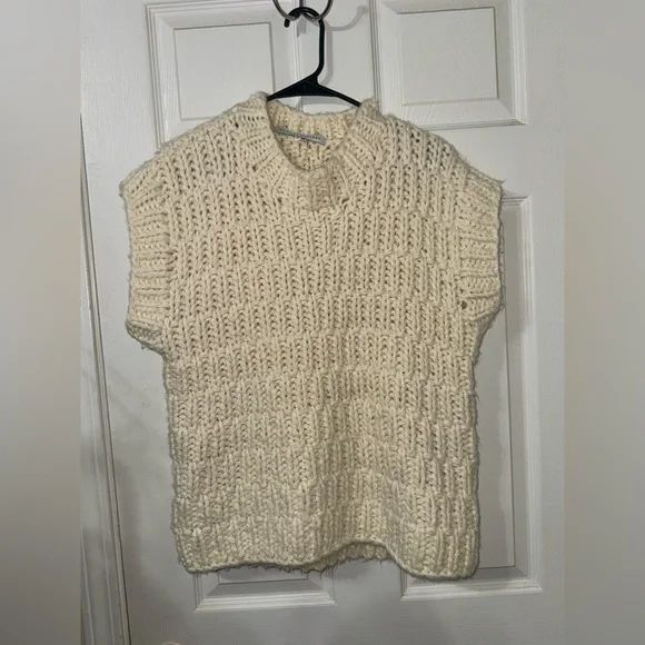 Chunky Ivory Knit Sleeveless Sweater Vest by English Factory - Picture 3 of 6